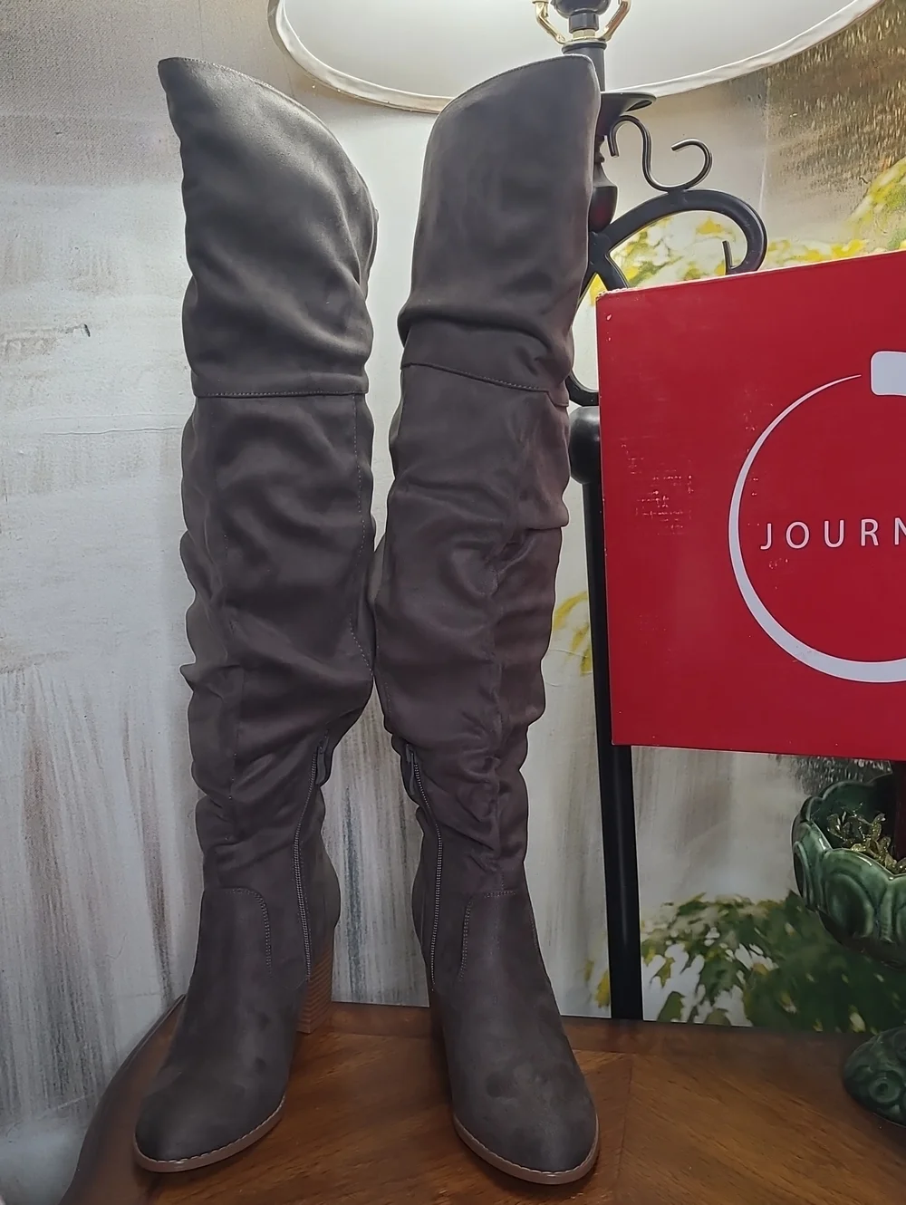 New in box! Journee Kaison Womens 9 Gray Over the Knee Slouch Faux Suede Boot